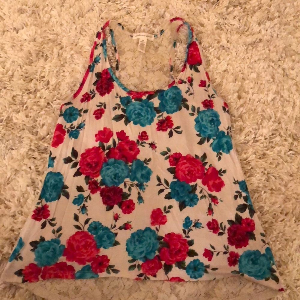 Lace back floral tank